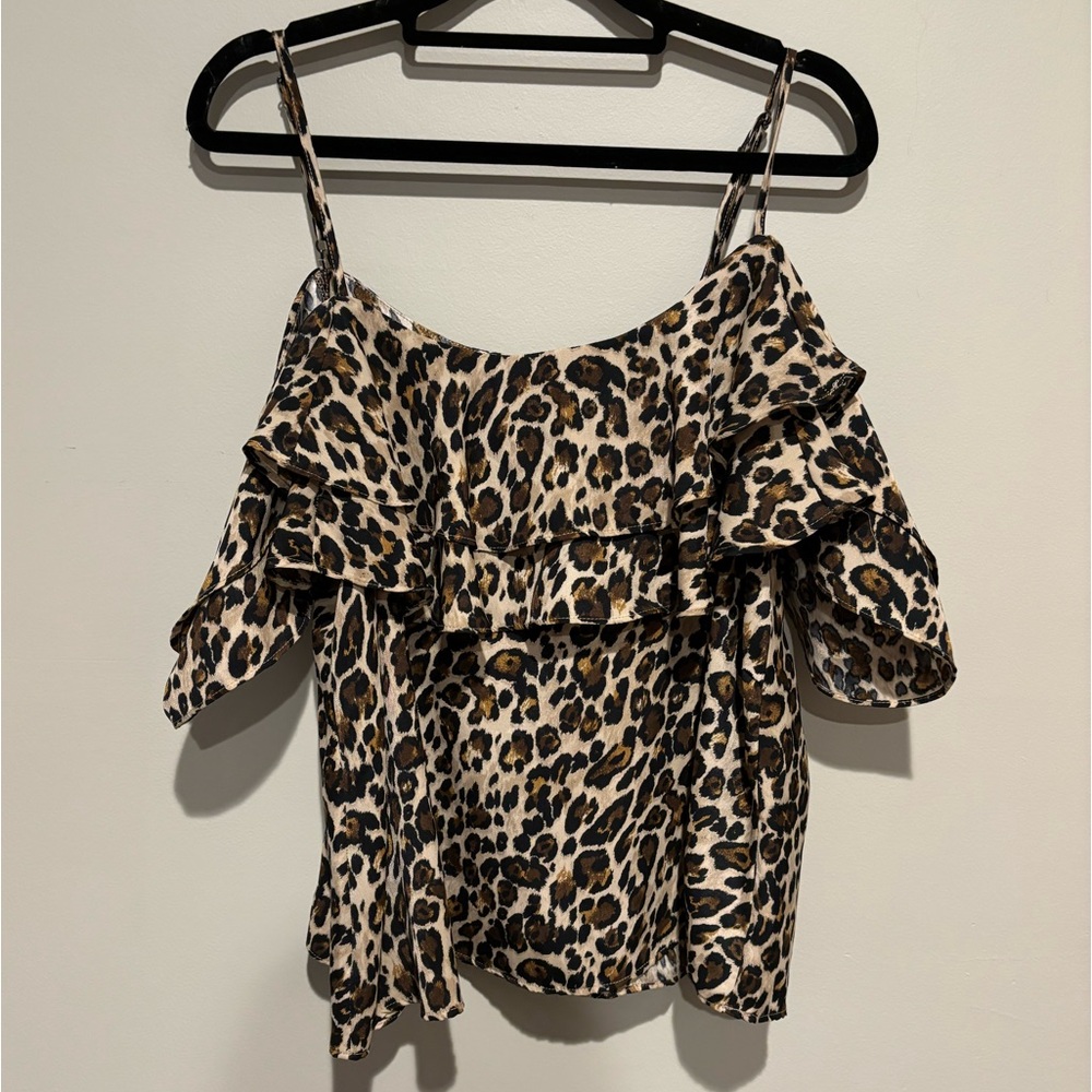 Leopard Flutter Cold Shoulder Top